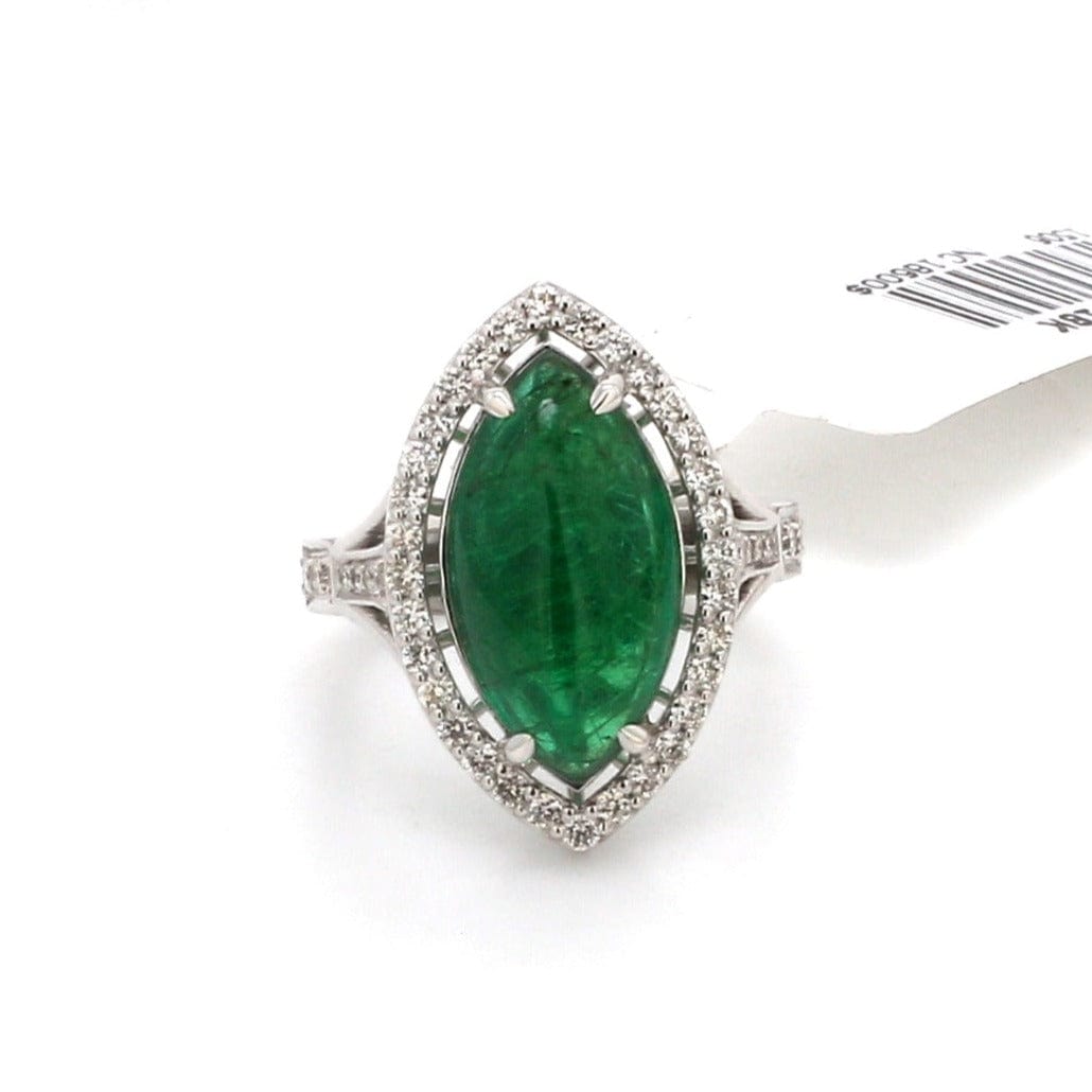 LAB CREATED EMERALD ENGAGEMENT RING WITH DIAMOND HALO - 